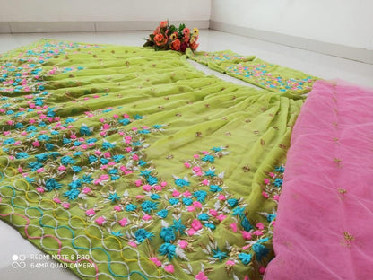 Green georgette embroidered ceremonial lehenga choli