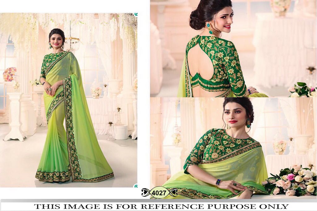 Green Georgette embroidered partywear saree with fancy blouse