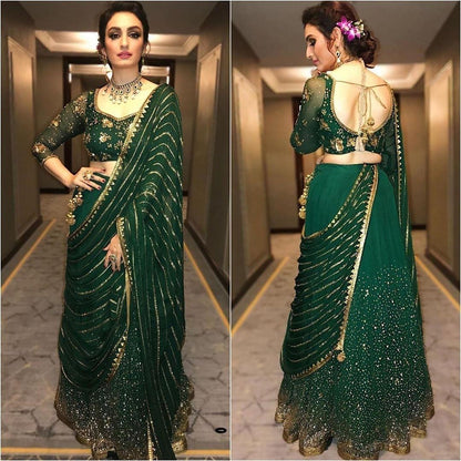 Green georgette embroidered wedding lehenga choli