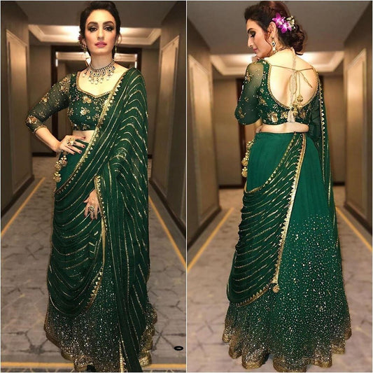 Green georgette embroidered wedding lehenga choli