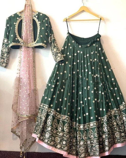 Green georgette embroidered wedding lehenga choli