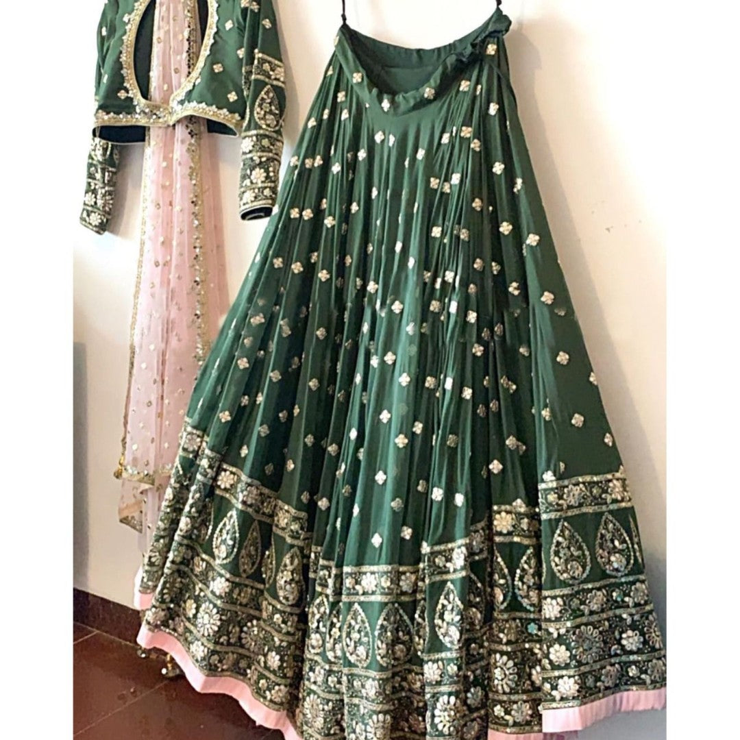 Green georgette embroidered wedding lehenga choli