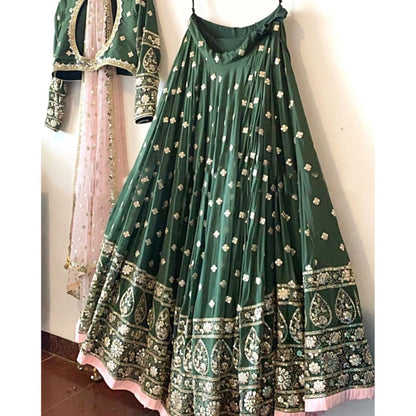 Green georgette embroidered wedding lehenga choli