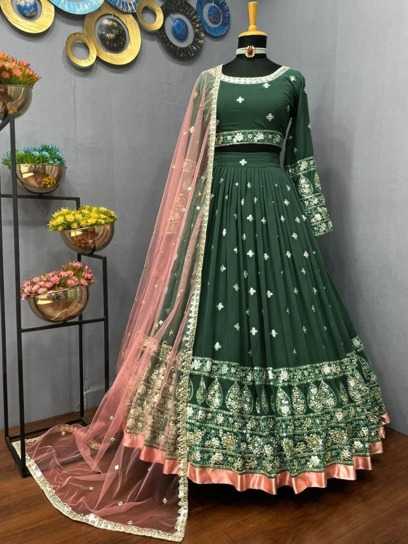 Green georgette embroidered wedding lehenga choli