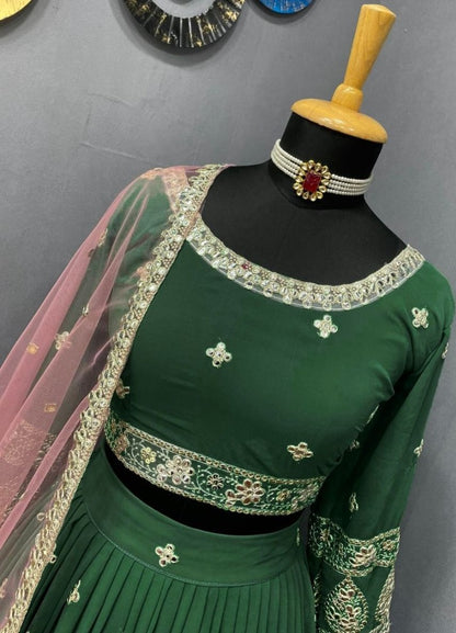 Green georgette embroidered wedding lehenga choli