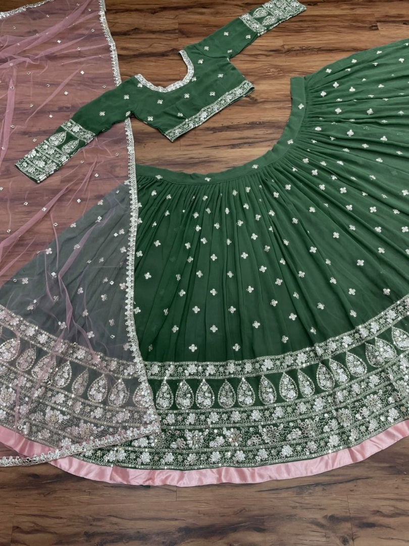 Green georgette embroidered wedding lehenga choli