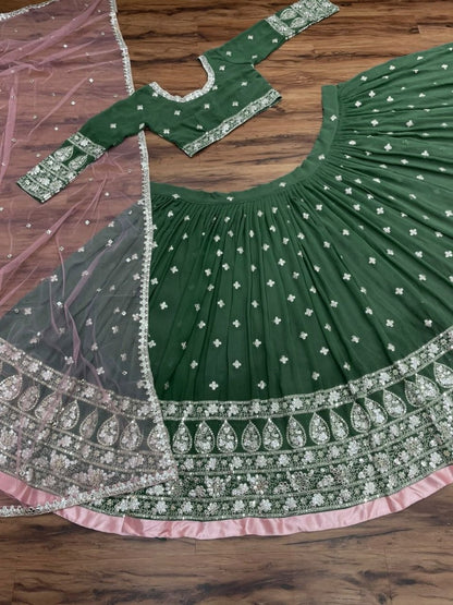 Green georgette embroidered wedding lehenga choli