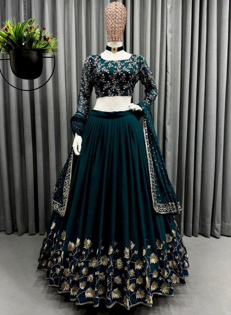 Green georgette embroidery work wedding lehenga choli