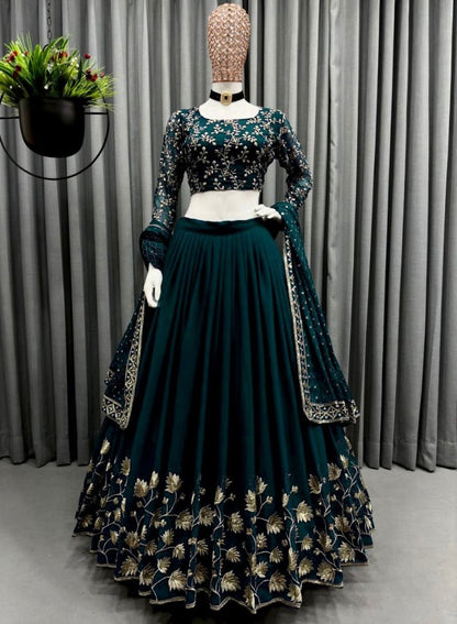 Green georgette embroidery work wedding lehenga choli