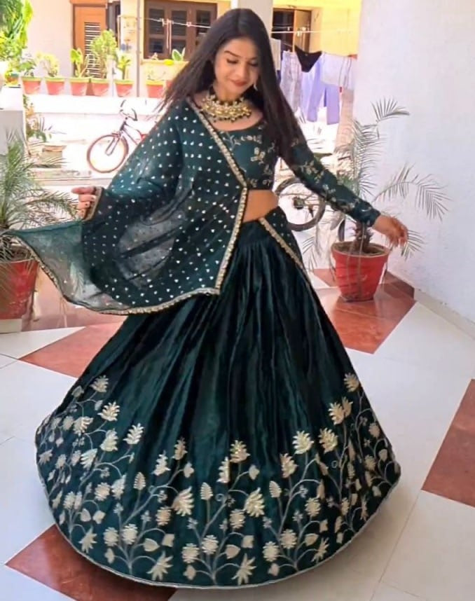 Green georgette embroidery work wedding lehenga choli