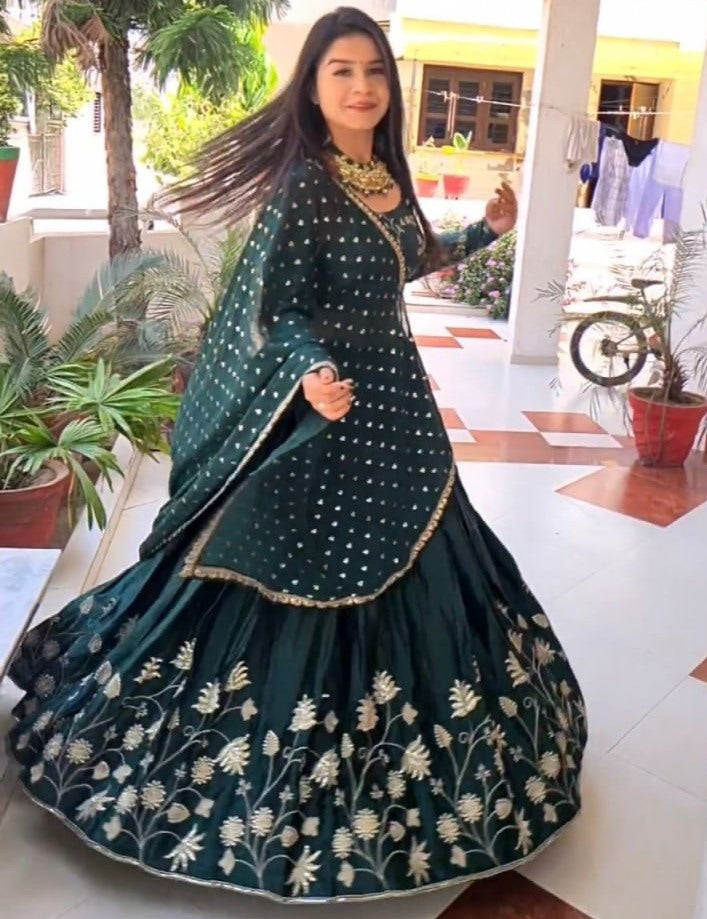 Green georgette embroidery work wedding lehenga choli