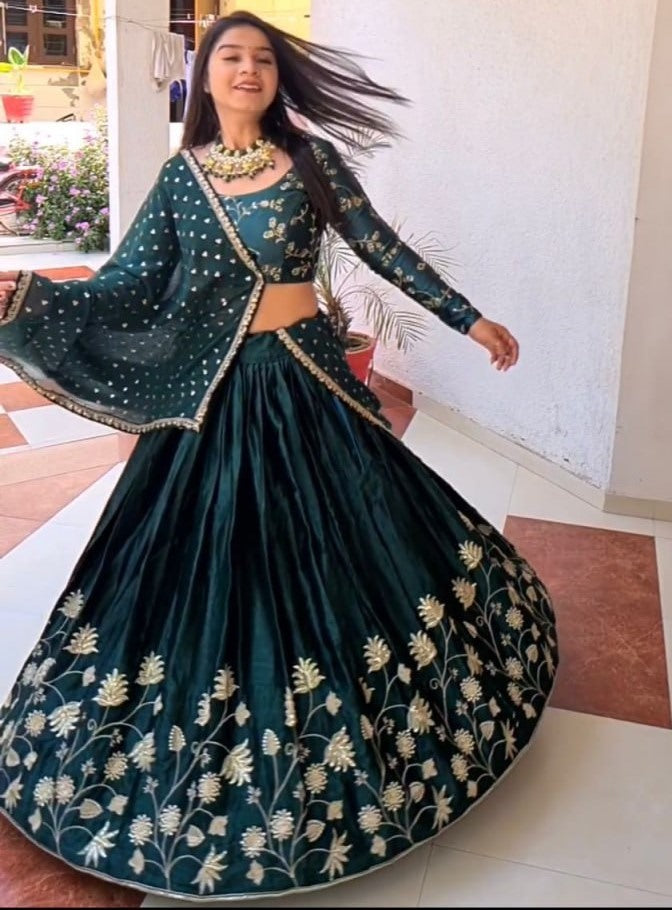 Green georgette embroidery work wedding lehenga choli