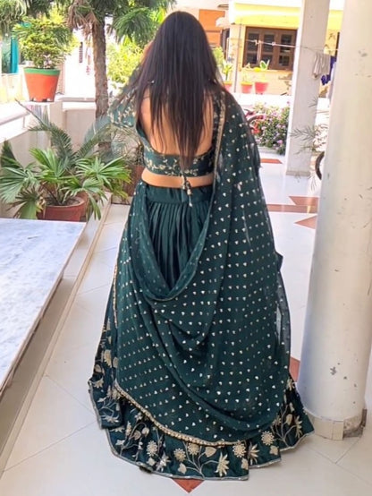 Green georgette embroidery work wedding lehenga choli