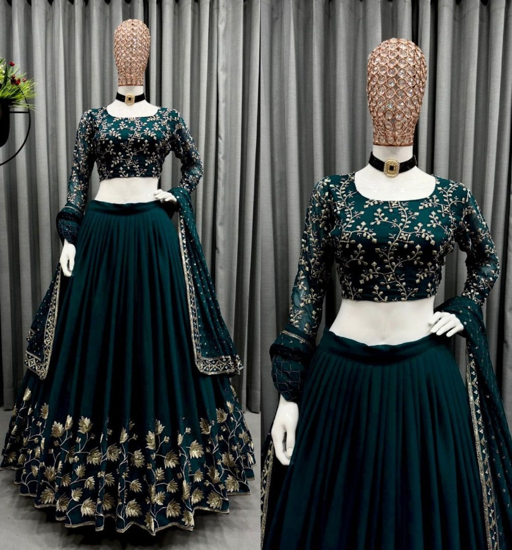 Green georgette embroidery work wedding lehenga choli