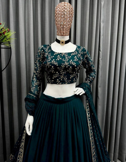 Green georgette embroidery work wedding lehenga choli