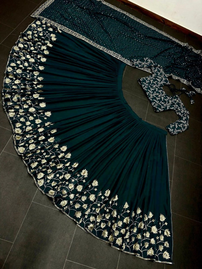 Green georgette embroidery work wedding lehenga choli