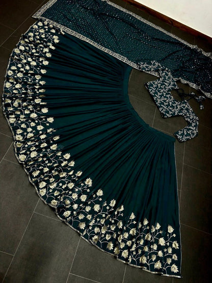 Green georgette embroidery work wedding lehenga choli