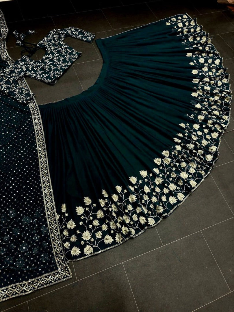 Green georgette embroidery work wedding lehenga choli