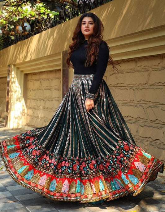 Green georgette fancy embroidery work festival wear lehenga choli