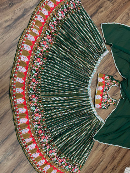 Green georgette fancy embroidery work festival wear lehenga choli
