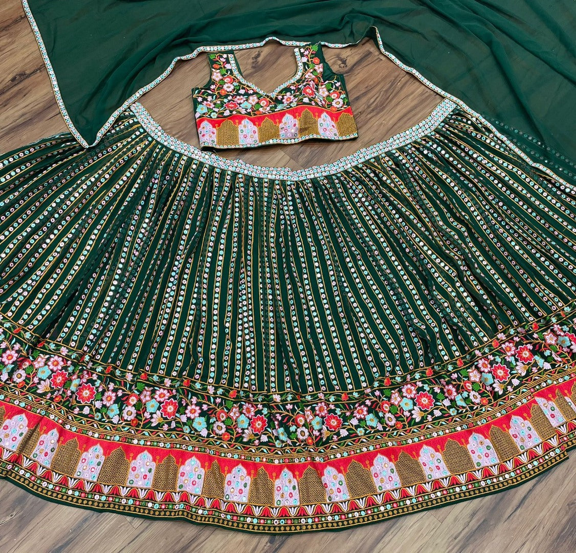 Green georgette fancy embroidery work festival wear lehenga choli