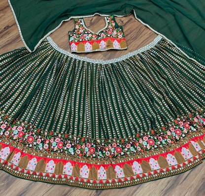 Green georgette fancy embroidery work festival wear lehenga choli