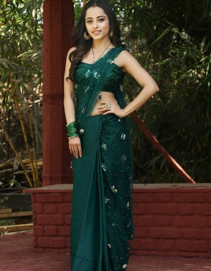 Green georgette fancy work saree