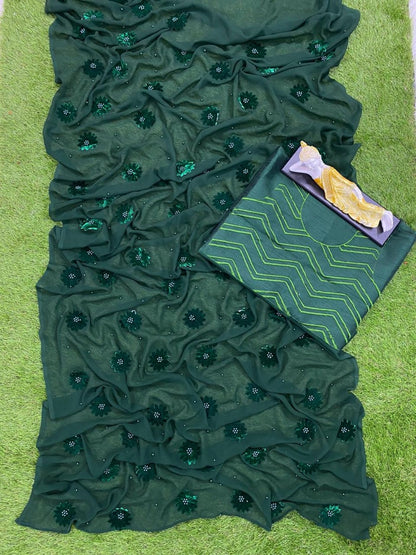 Green georgette fancy work saree