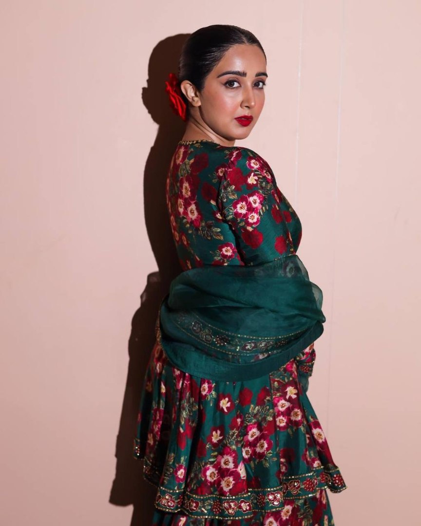 Green georgette floral printed sharara suit