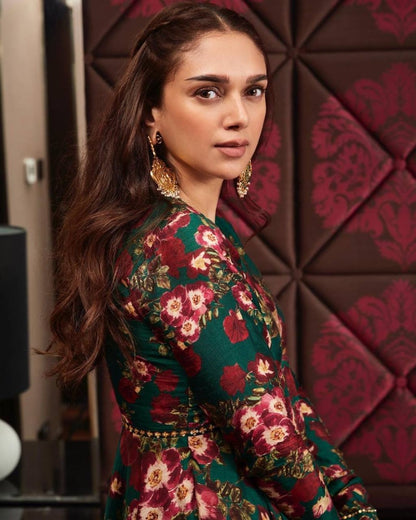 Green georgette floral printed sharara suit