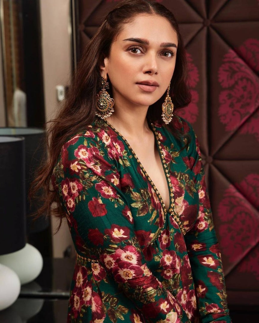 Green georgette floral printed sharara suit