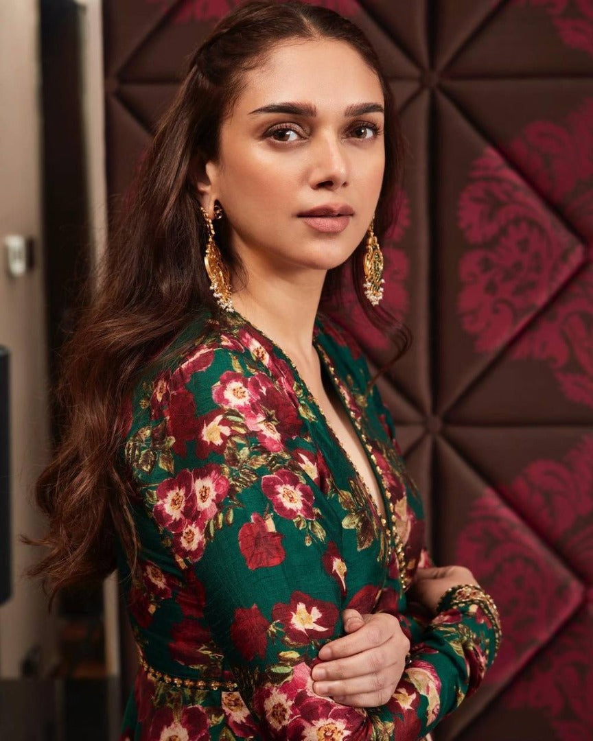 Green georgette floral printed sharara suit