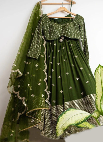 Green georgette heavy embroidered lehenga choli for wedding