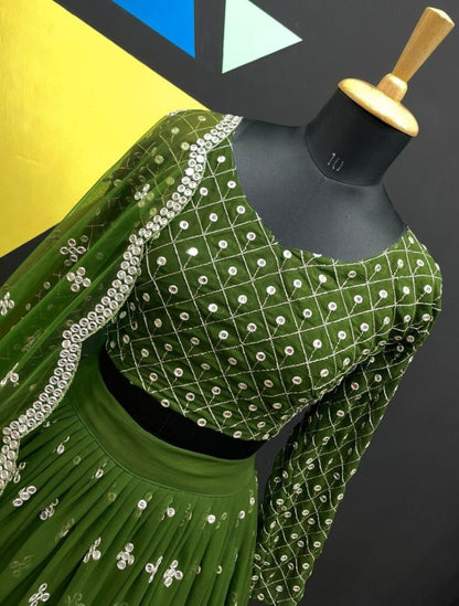 Green georgette heavy embroidered lehenga choli for wedding