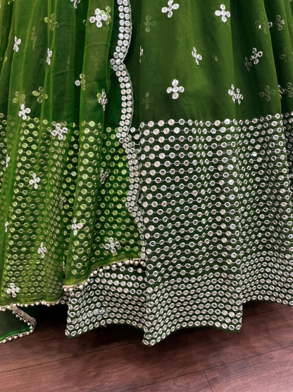 Green georgette heavy embroidered lehenga choli for wedding