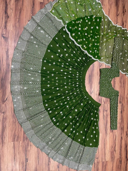 Green georgette heavy embroidered lehenga choli for wedding