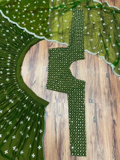 Green georgette heavy embroidered lehenga choli for wedding