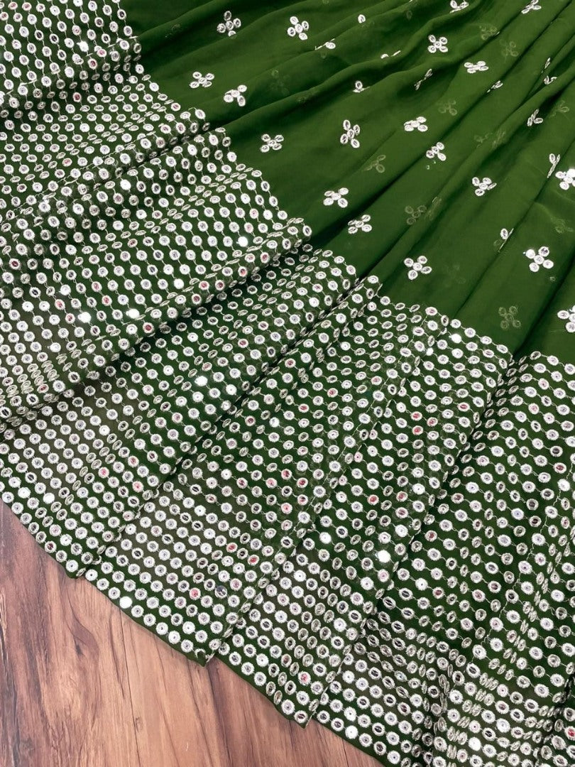 Green georgette heavy embroidered lehenga choli for wedding