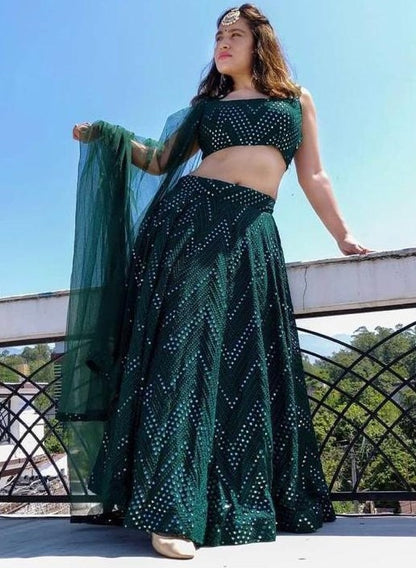Green georgette heavy embroidered sequence work wedding lehenga choli