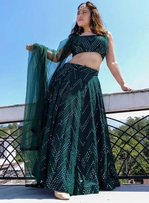 Green georgette heavy embroidered sequence work wedding lehenga choli