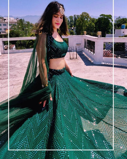 Green georgette heavy embroidered sequence work wedding lehenga choli