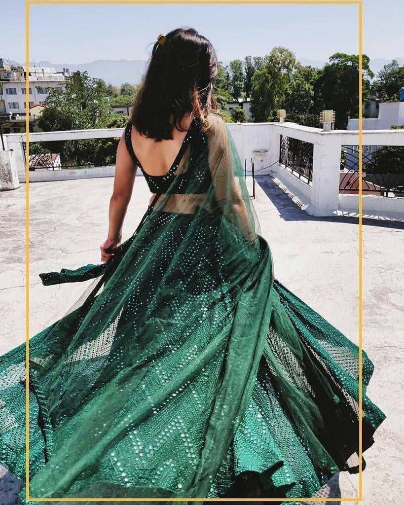 Green georgette heavy embroidered sequence work wedding lehenga choli