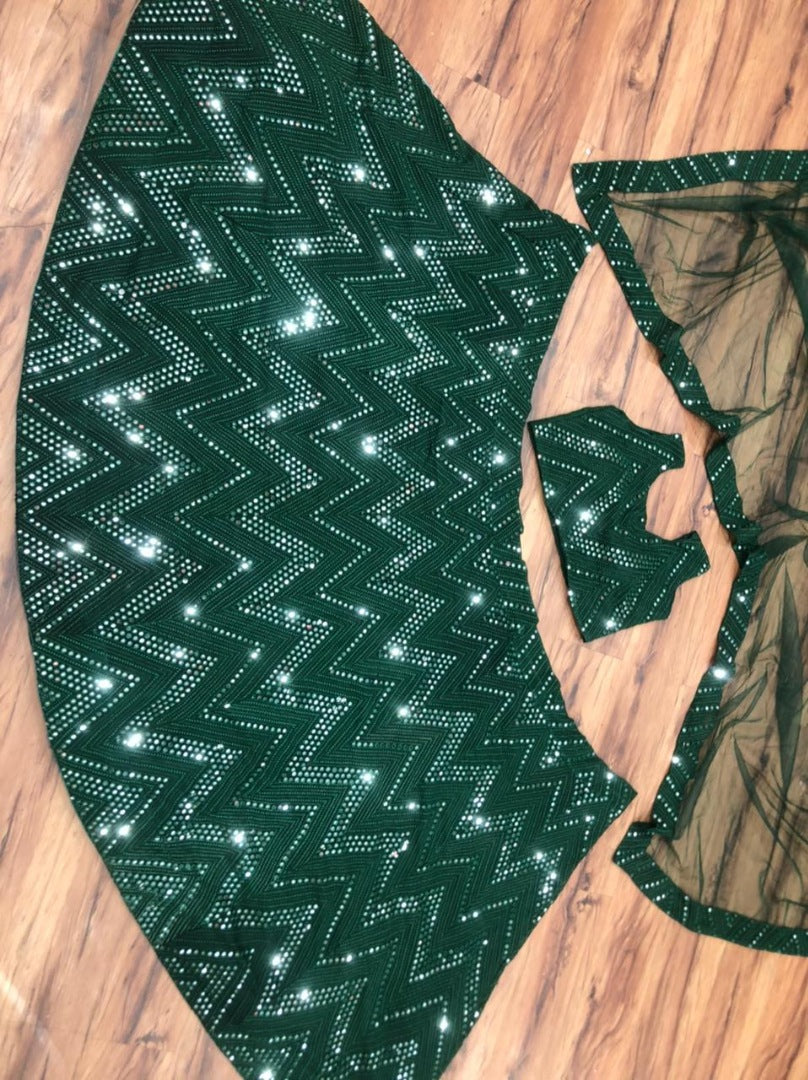 Green georgette heavy embroidered sequence work wedding lehenga choli