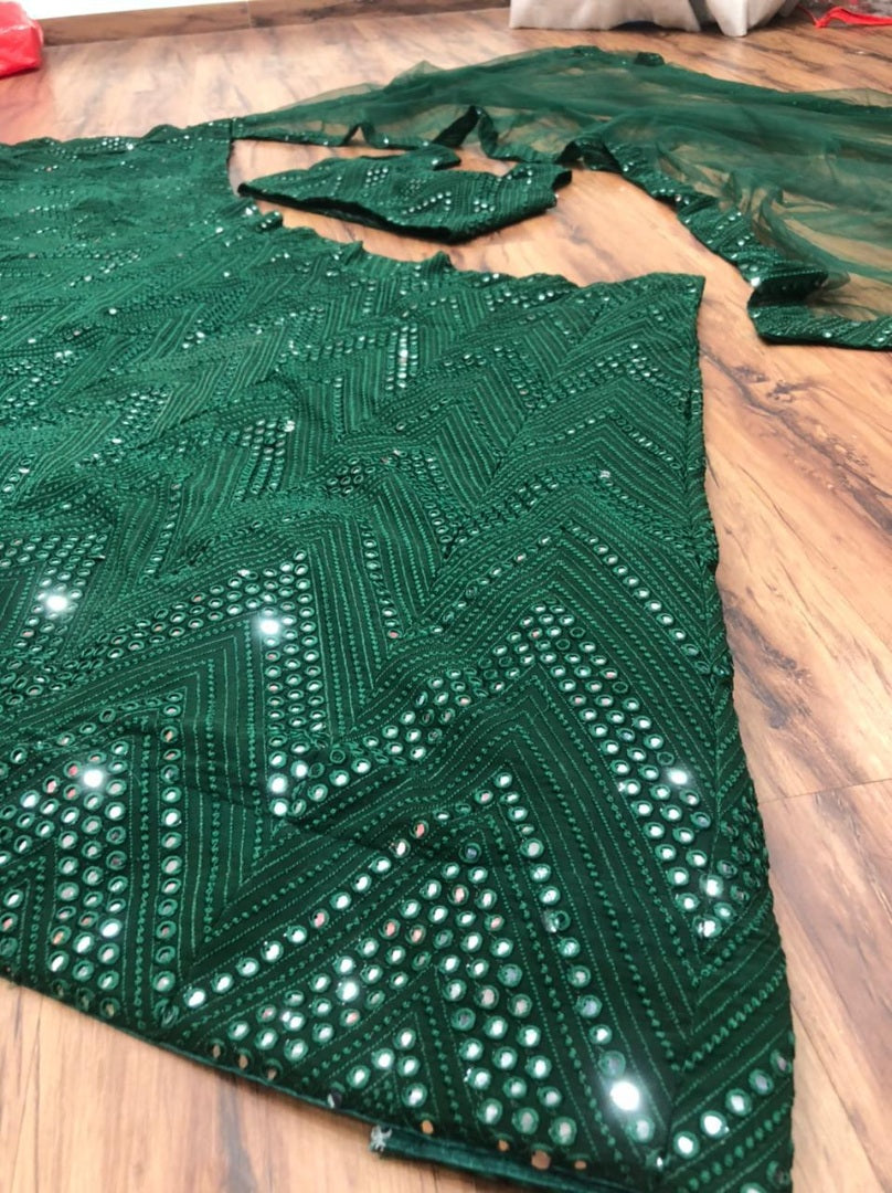 Green georgette heavy embroidered sequence work wedding lehenga choli