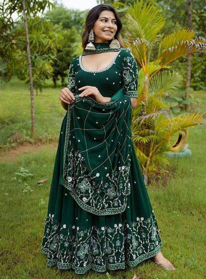 Green georgette heavy embroidered wedding anarkali suit