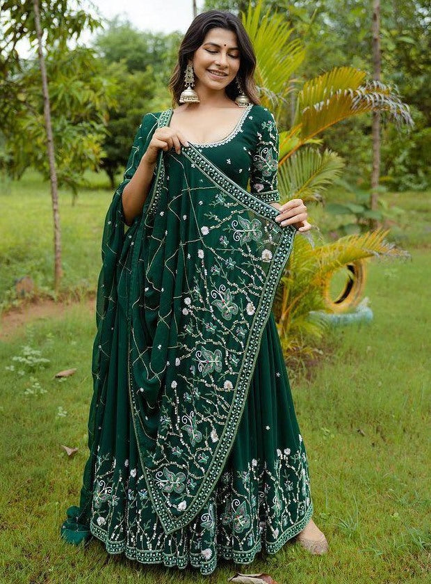 Green georgette heavy embroidered wedding anarkali suit