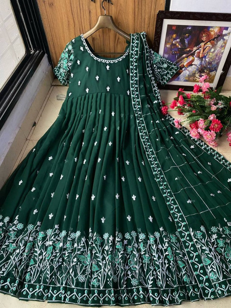 Green georgette heavy embroidered wedding anarkali suit
