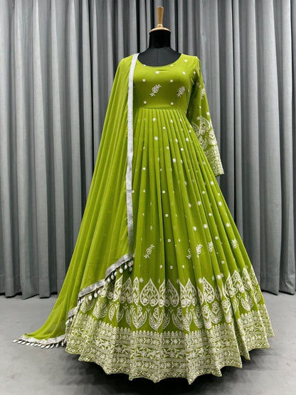 Green georgette heavy embroidery work wedding anarkali suit