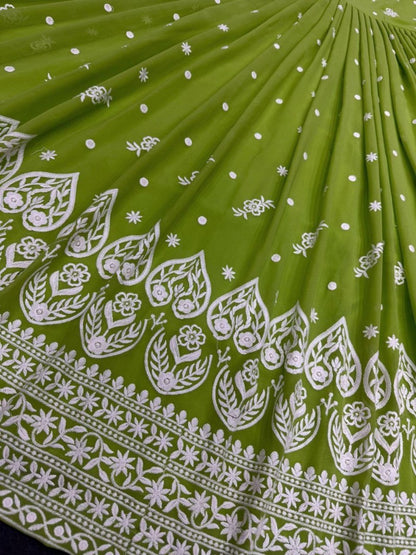 Green georgette heavy embroidery work wedding anarkali suit