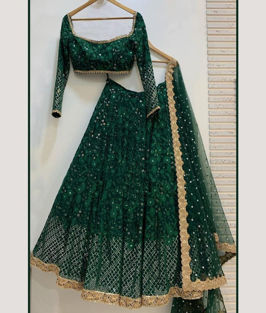 Green georgette heavy embroidery work wedding lehenga choli